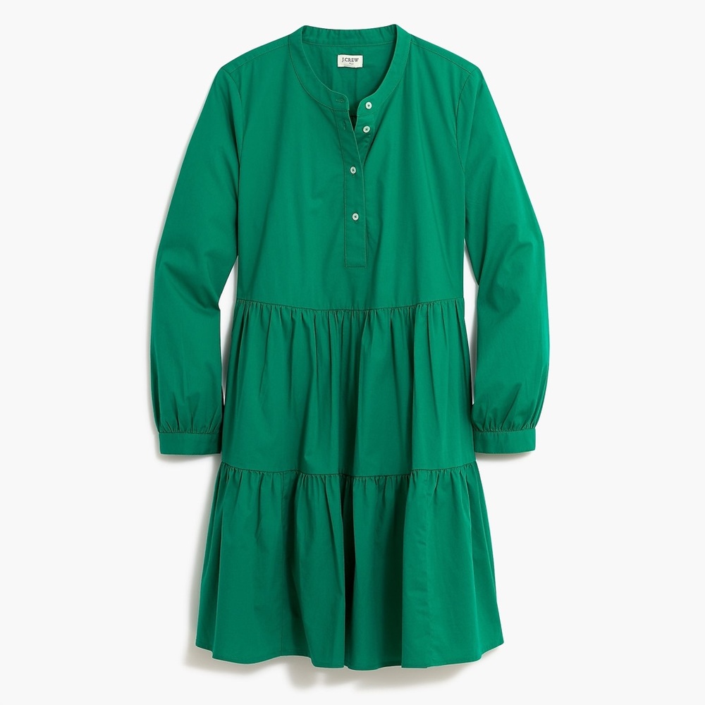 NWT  J. Crew Popover Poplin Tiered Cotton Dress XS